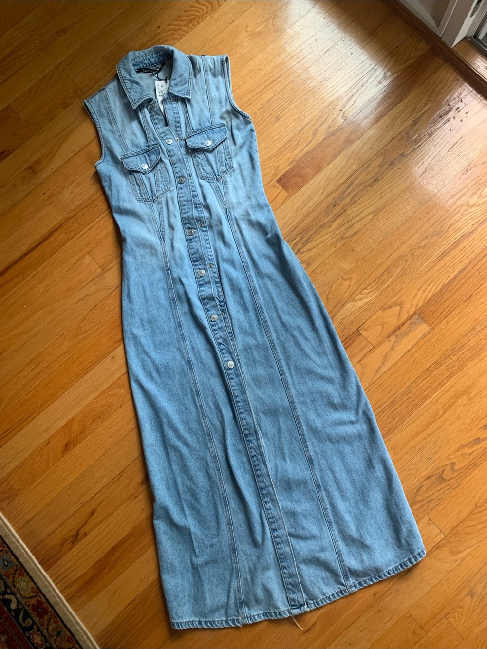 NWT  Zara Light Blue Denim Sleeveless Button-Front Maxi Dress
